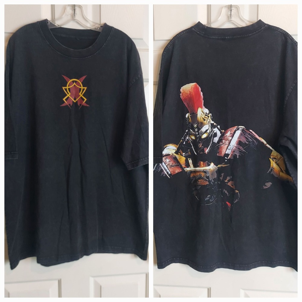 Mens Real Steel Midas Graphic T-Shirt Faded Black Oversized Streetwear 2X Fit